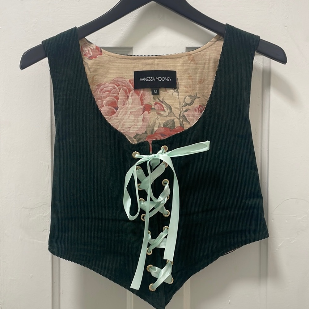 Vanessa Mooney corduroy hunter green corset top size medium